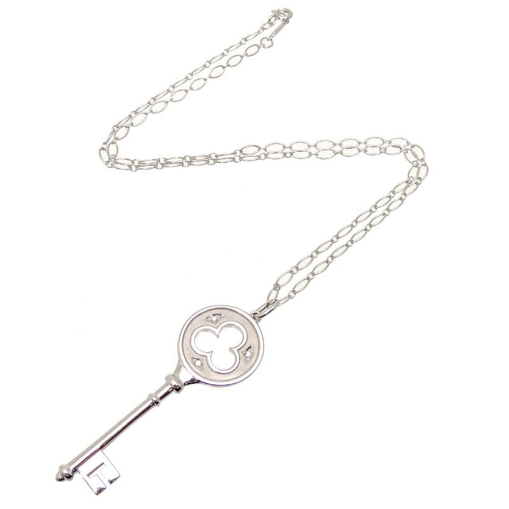 TIFFANY 750WG Clover Key Diamond Ladies Necklace 750 White Gold - Picture 3 of 8